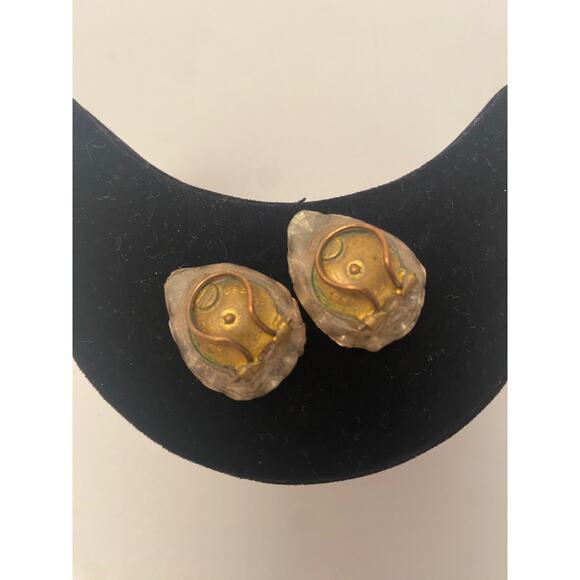 Antique DEPOSE Tear Drop Rhinestones Clip On Earrings Made in France Signed - Picture 6 of 6